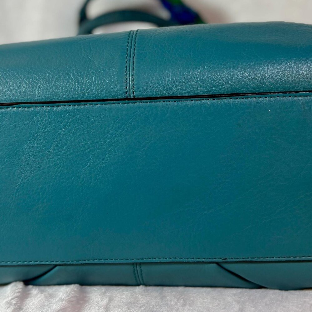Coach Taylor Leather Alexis Caryall Tote in Teal Blue with Scarf and Chain - Picture 6 of 13